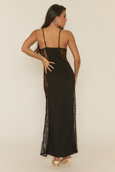 Black Lace Cut Out Maxi Dress