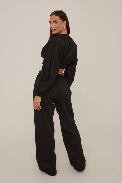 Fleece Crop Jogger set - Black