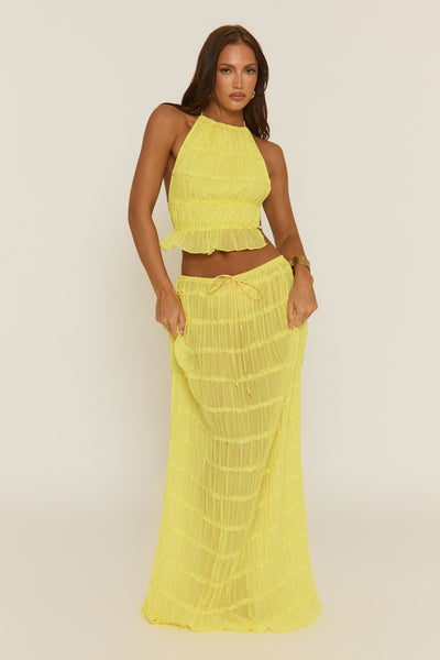 Lemon Shirred Halter Top and Maxi Skirt Co-ord Set | Co-Ords
