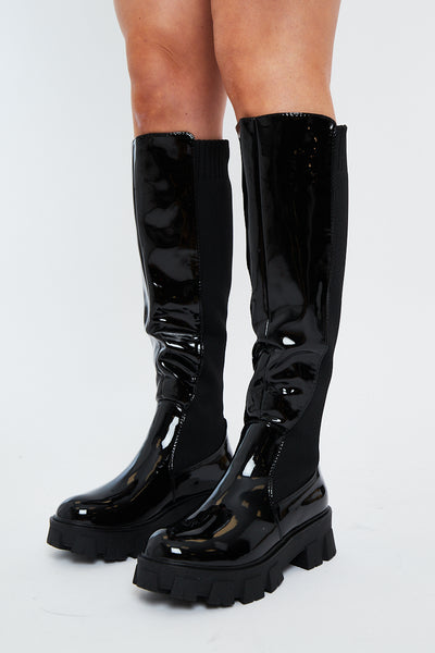 Patent best sale chunky boots