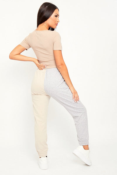 Beige Half Grey Elasticated Waist Joggers Dasha Rebellious Fashion