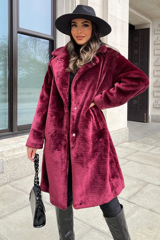 Berry Mid Length Faux Fur Coat Coats Rebellious Fashion