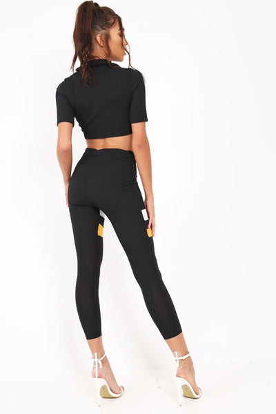 Black And Mustard Stripe Crop Top And Leggings Co Ord Ramey Rebellious Fashion