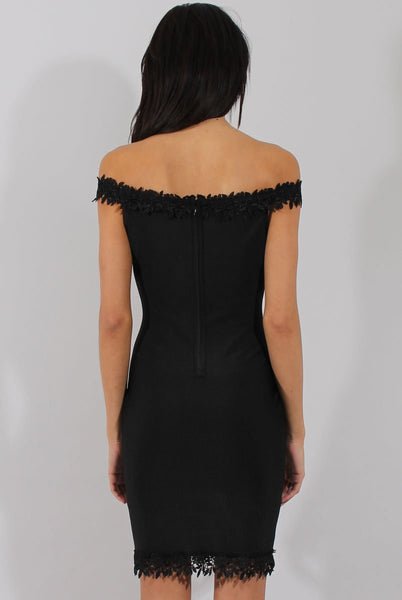 Black Bandage Bardot Crochet Trim Dress - Stasia  Rebellious Fashion
