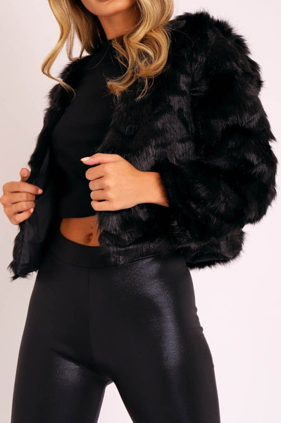 Black Cropped Faux Fur Jacket Gwen – Rebellious Fashion