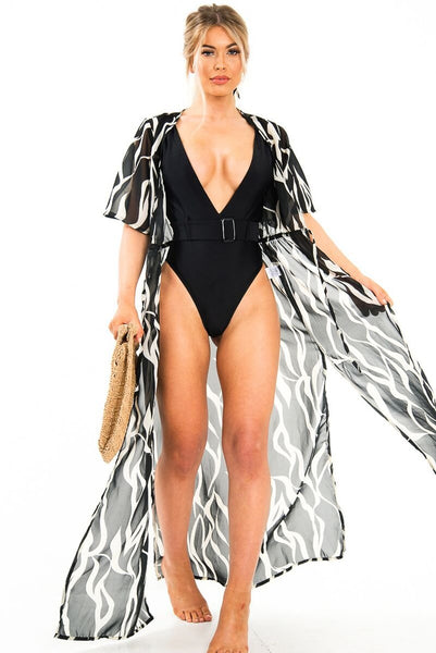 Black Extreme Plunge Belted Swimsuit - Elvi – Rebellious Fashion