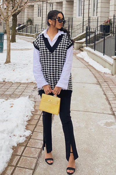 Stylish Sweaters Knitted Vest Houndstooth Dogtooth Vest Jumper