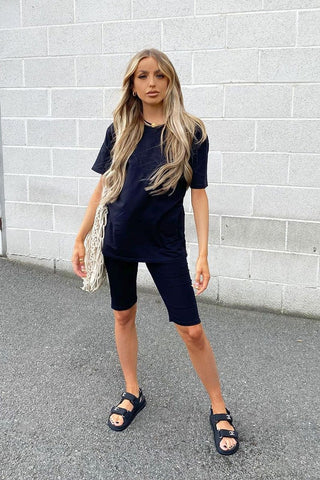 Black Oversized T-shirt Cycling Short Set