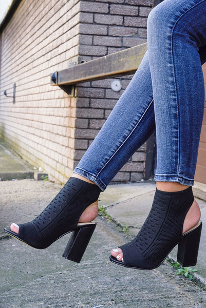 Block Heel Black Open Toe Heel Booties LISA BLOCK HEEL WITH SIDE