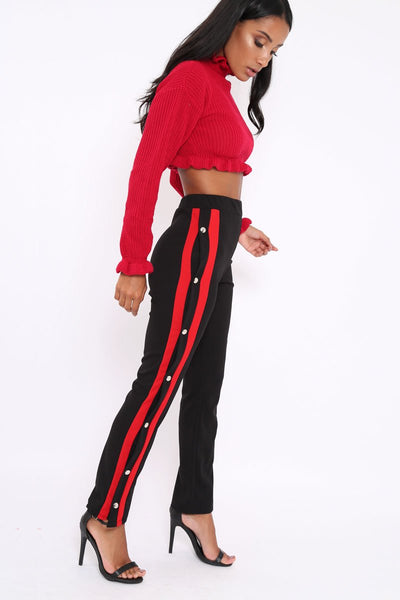 Womens black trousers 2024 with red stripe