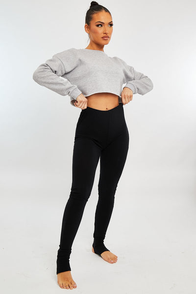 Black Ribbed Stirrup Leggings, Trousers