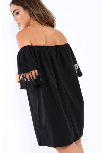 Black Shift Dress With Tassle Sleeves