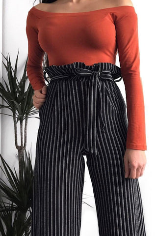 Striped pants sale with tie belt