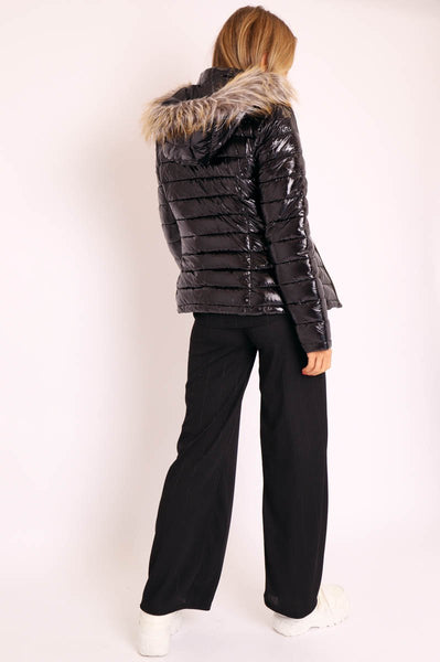 Grey Wet Look Puffer Coat - Soph main image 0