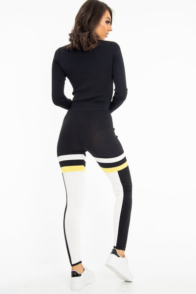 Black White Yellow Striped Leggings and Crop Top - Aalijah