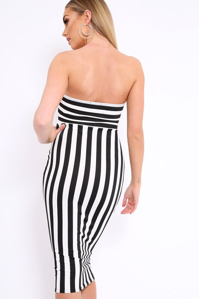 Black and White Stripe Strapless Bodycon Dress