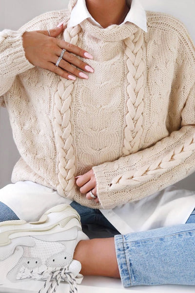 Cream Cable Knit High Neck Oversized Jumper Kiyla