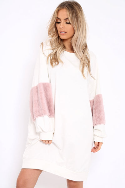Cream Jumper Dress with Fur Sleeves - Paris  Rebellious Fashion