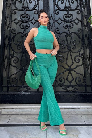 Rebellious Fashion ruched flare pants in green