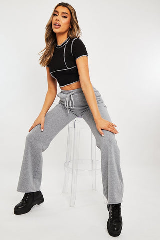 Grey High Waist Wide Leg Joggers Indiah Rebellious Fashion