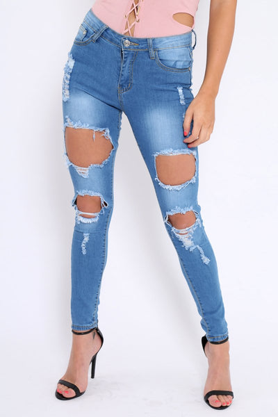 Light Blue Distressed Extreme Cut Out Skinny Jeans Lilie