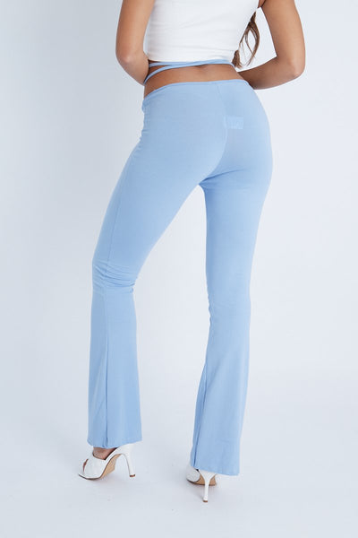 Light Blue Ruched Waist Flare Trousers Flare Trousers