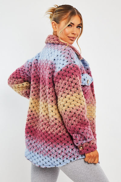 Womens Shackets Rainbow Shacket Multi Chunky Knit Shacket Ellajane