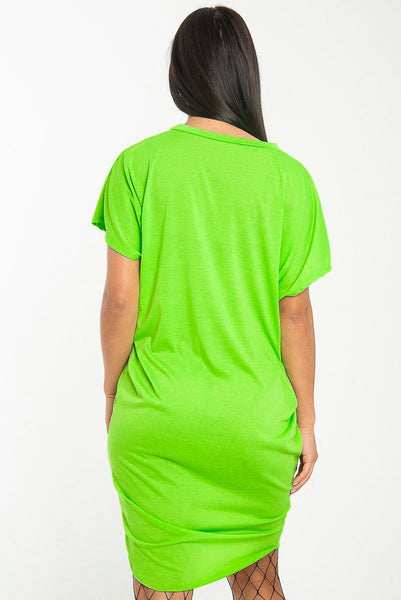 Neon Green Oversized Pocket Front Midi T-Shirt Dress - Whitney Rebellious Fashion Neon Green Oversized Pocket Front Midi T-Shirt Dress - Whitney Rebellious Fashion