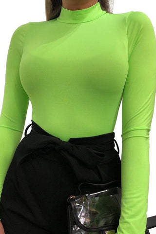 Neon Green Slinky Back Strap Detail Bodysuit