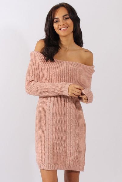Pink Bardot Heavy Knit Jumper Dress Suzy