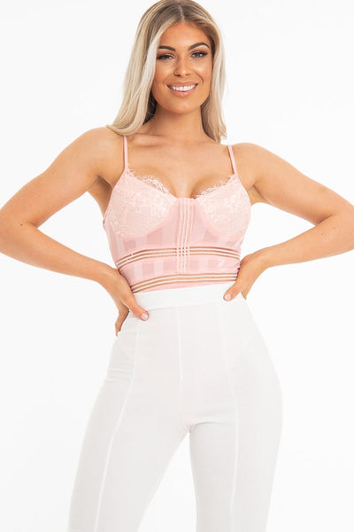 Pink Striped Lace Detail Cupped Bodysuit - Mollie – Rebellious Fashion