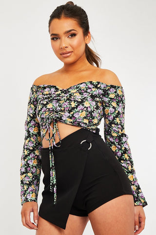 ruched bardot crop top