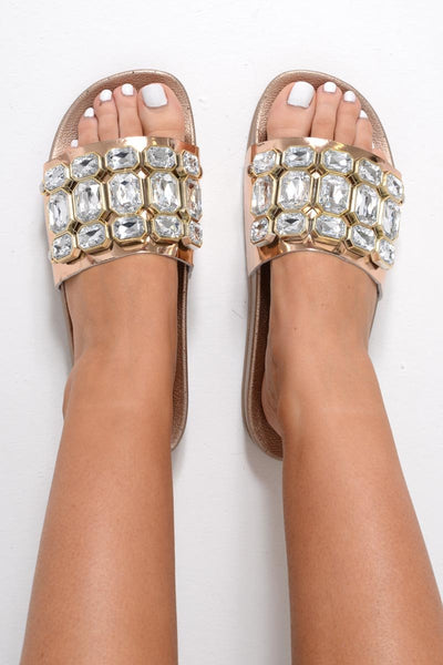 Rose gold sales studded sliders