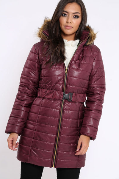 Wine Longline Puffer Jacket Alexandra