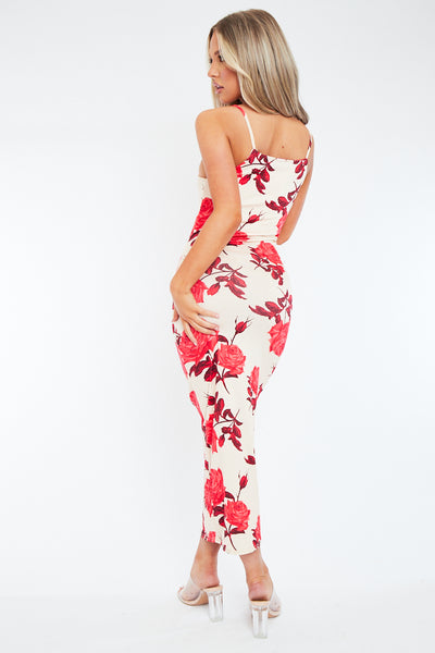 Red Floral Print Bodycon Maxi Dress