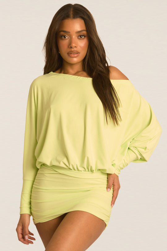 Lime Batwing Bardot Mini Dress - Clarice