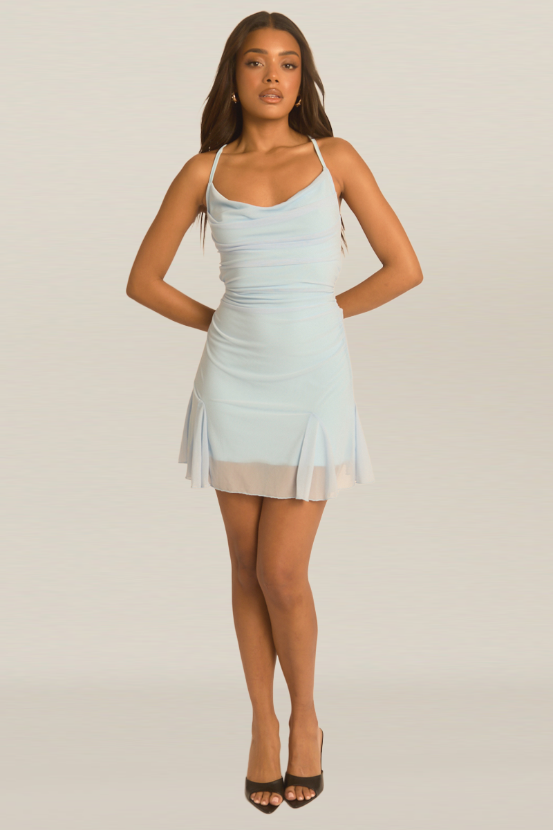 Blue Godet Hem Mini Dress - Eviee