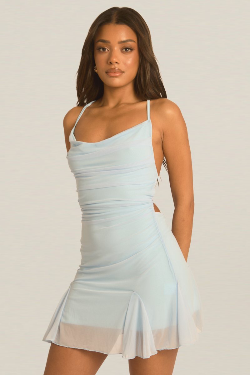 Blue Godet Hem Mini Dress - Eviee