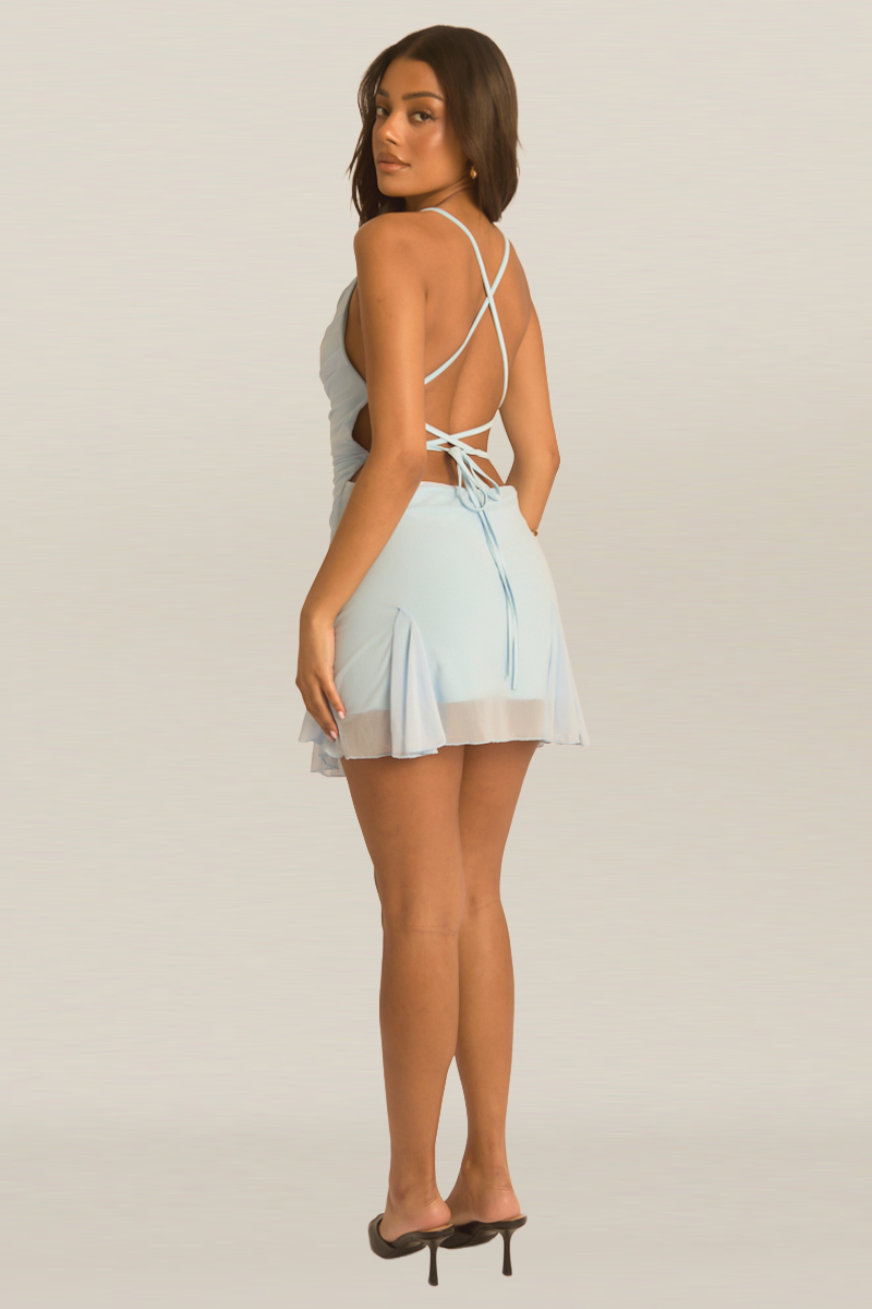 Blue Godet Hem Mini Dress - Eviee