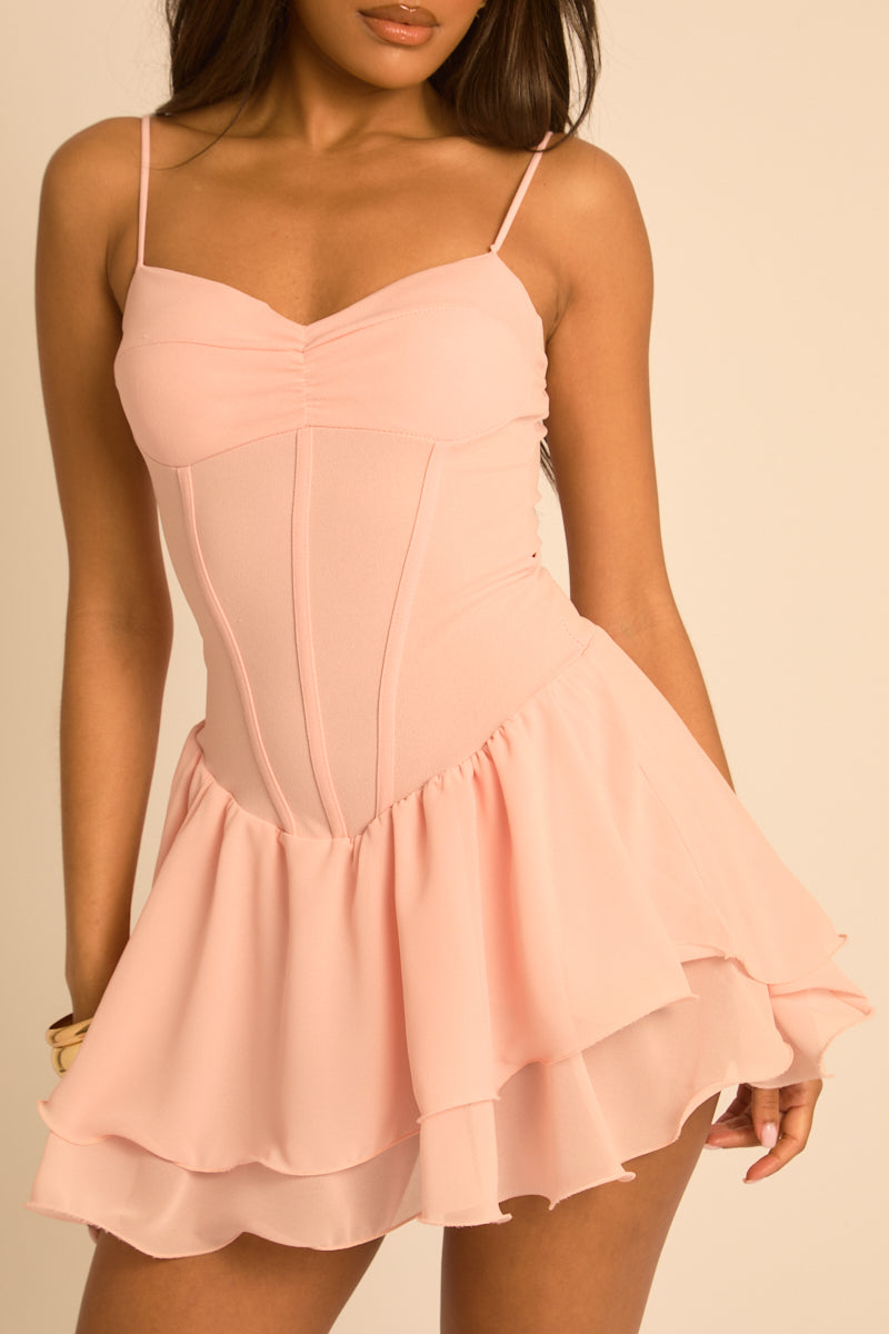 Pink Chiffon Frill Hem Skort Playsuit - Molly