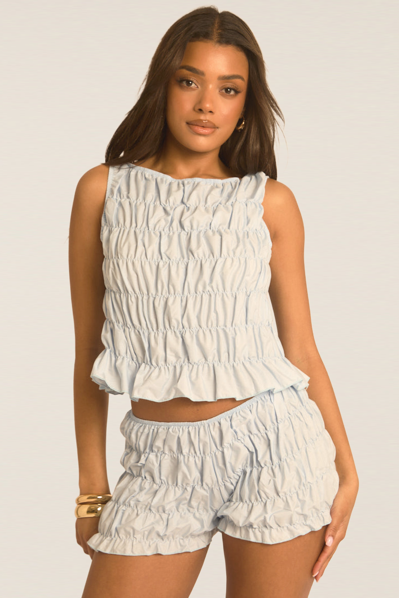 Blue Shirred Top and Shorts Co-ord - Wendy