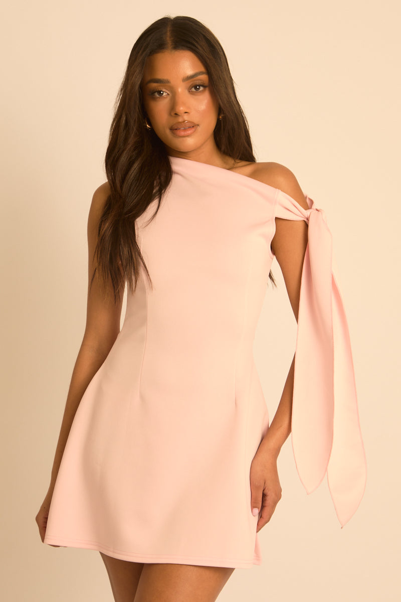 Pink Structured Tie Side Mini Dress - Azma