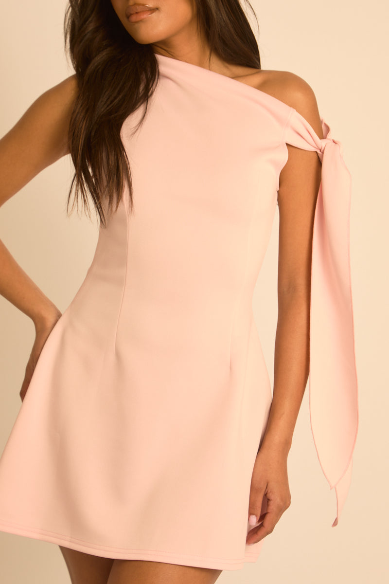 Pink Structured Tie Side Mini Dress - Azma