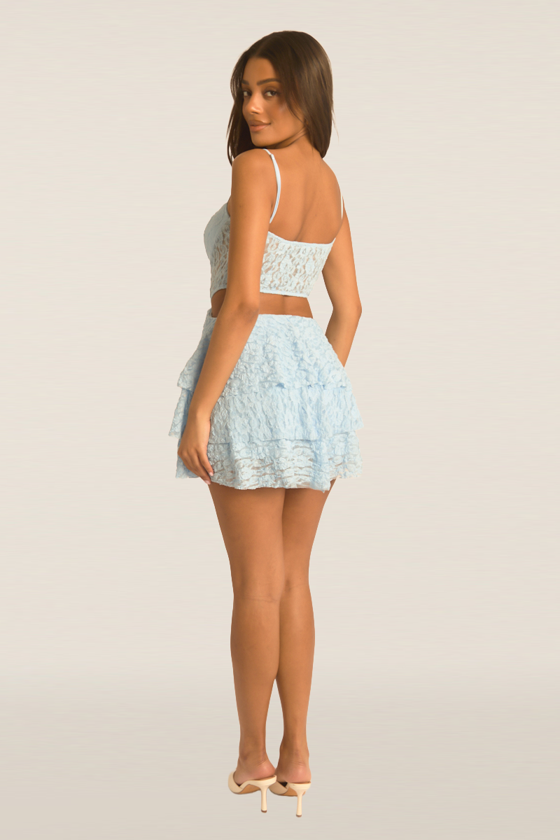 Blue Lace Cut Out Frill Playsuit - Marvie