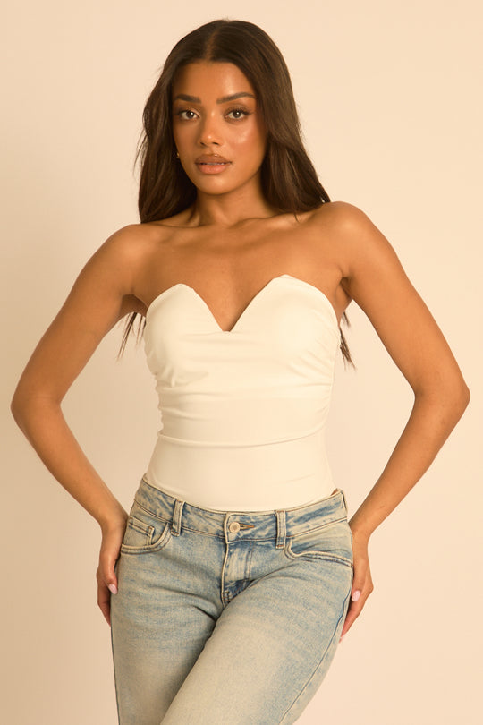 White V Bar Bandeau Bodysuit - Jolanda