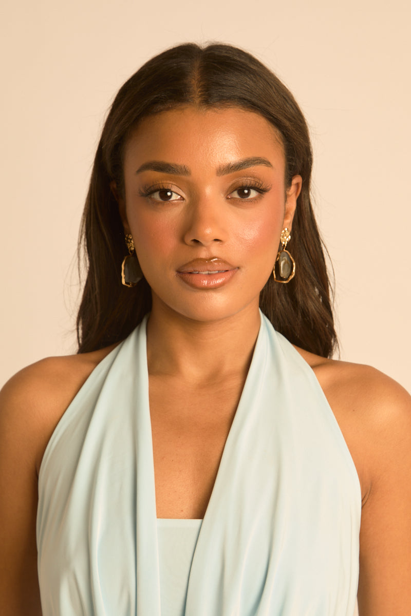 Gold Hammered Stone Drop Earrings - Katey