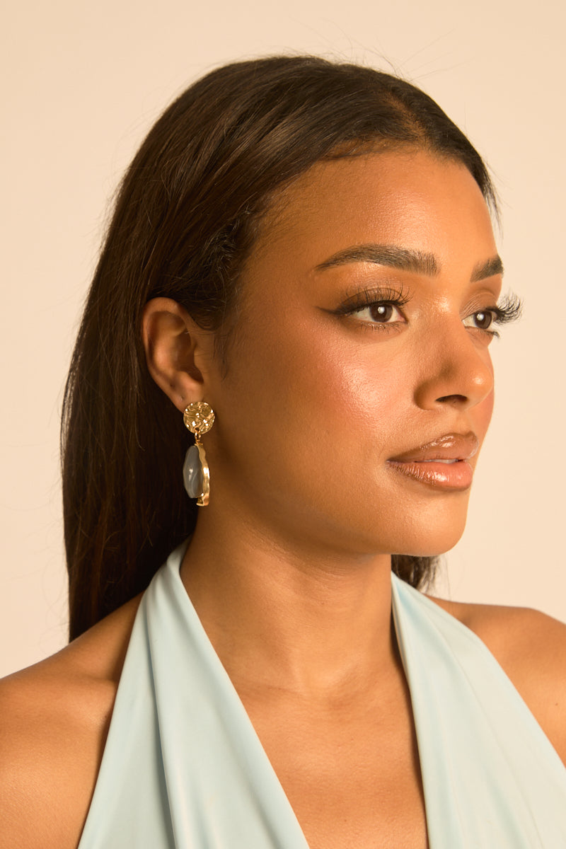 Gold Hammered Stone Drop Earrings - Katey