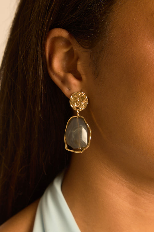 Gold Hammered Stone Drop Earrings - Katey