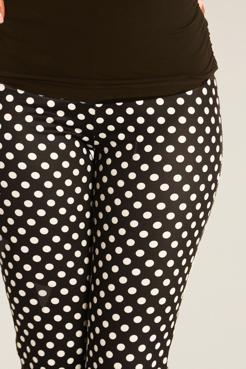 Black Polka Dot Lace Trim Capri Pants - Alisha