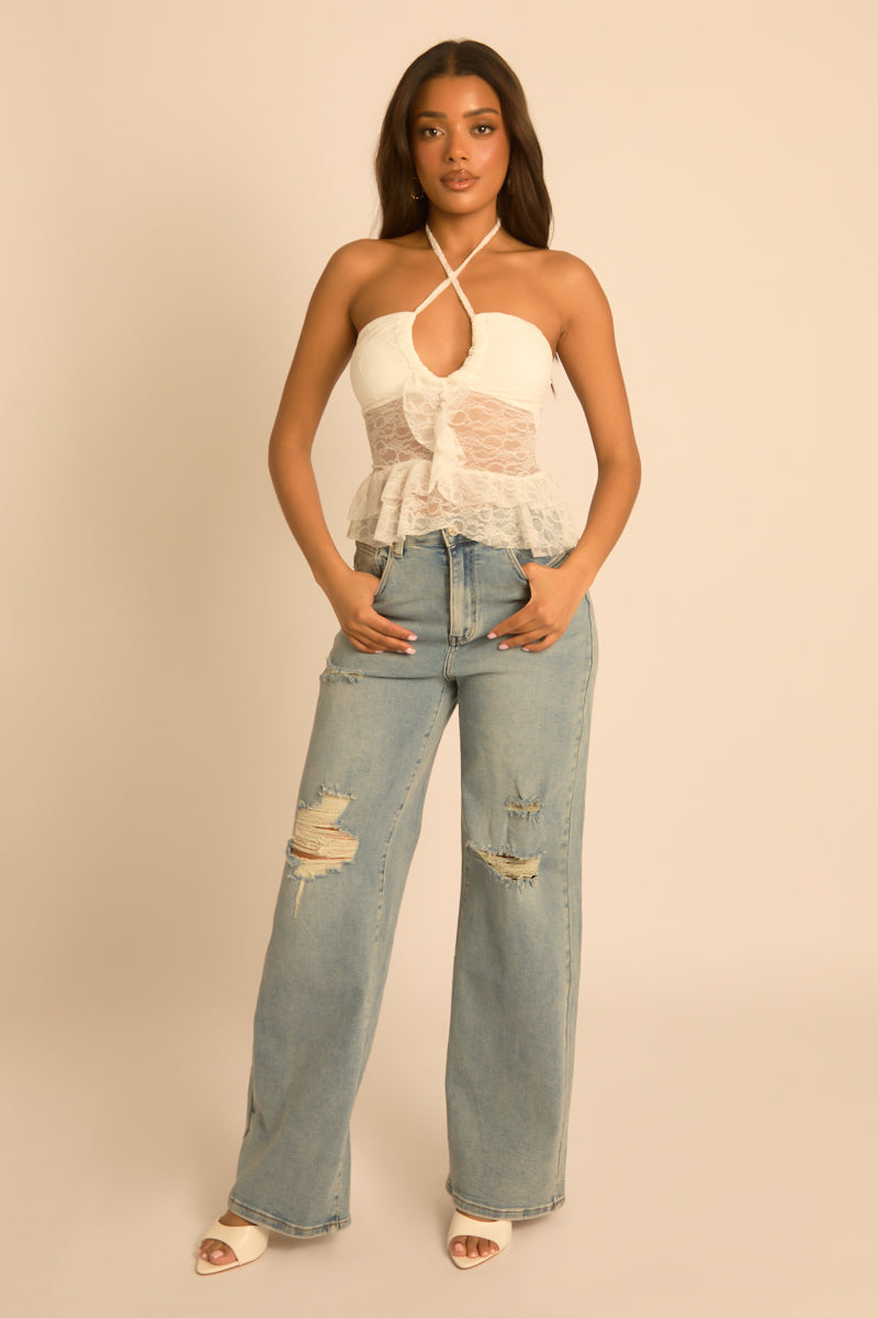 White Lace Halter Top - Miranda